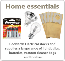 Goddards Electrical supplies vacuum cleaner bags, light bulbs, batteries and torches